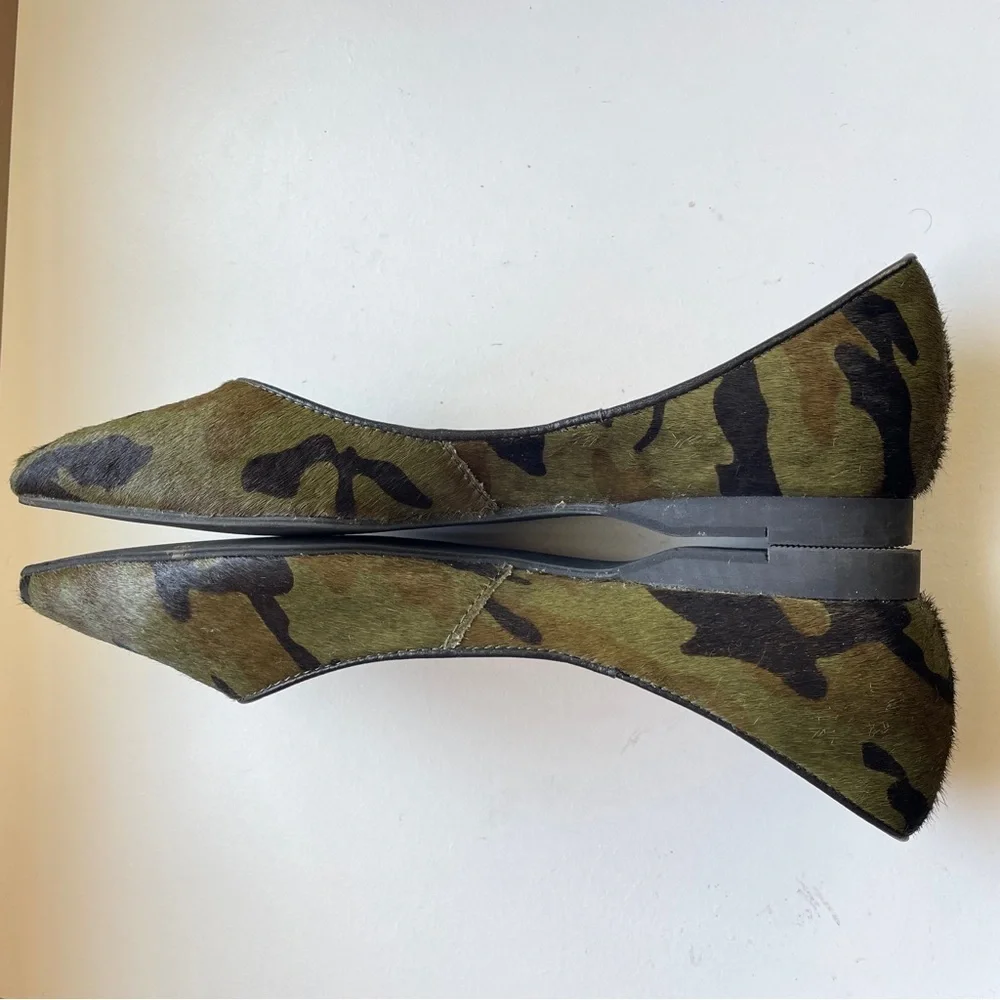 Anthropologie All Black Jungle Ballet Flats Camo Pointy-tow Calfhair slip-ons 8